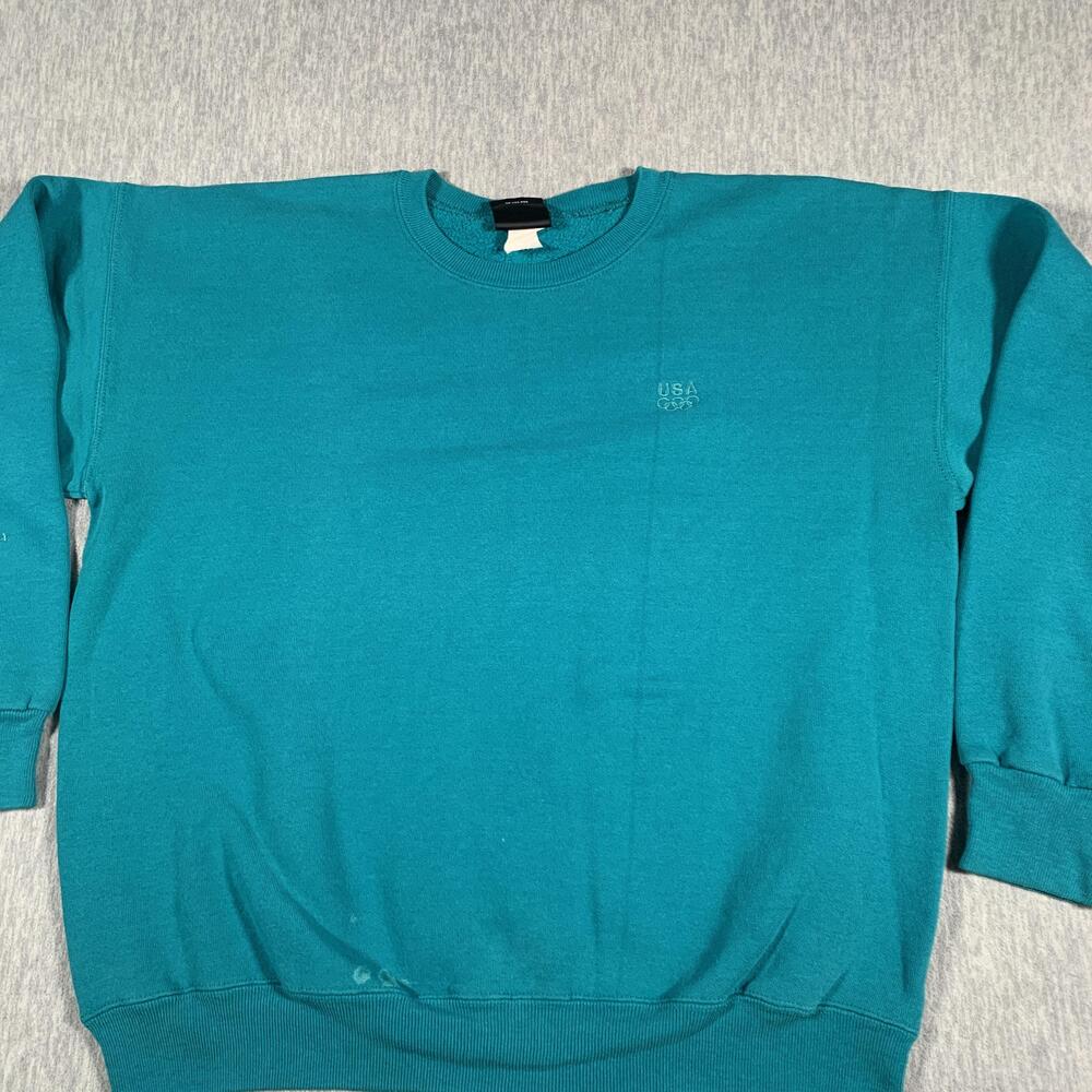 Vintage USA Olympics Sweatshirt Mens Large Teal Crewneck Made USA 90s JCPenney
